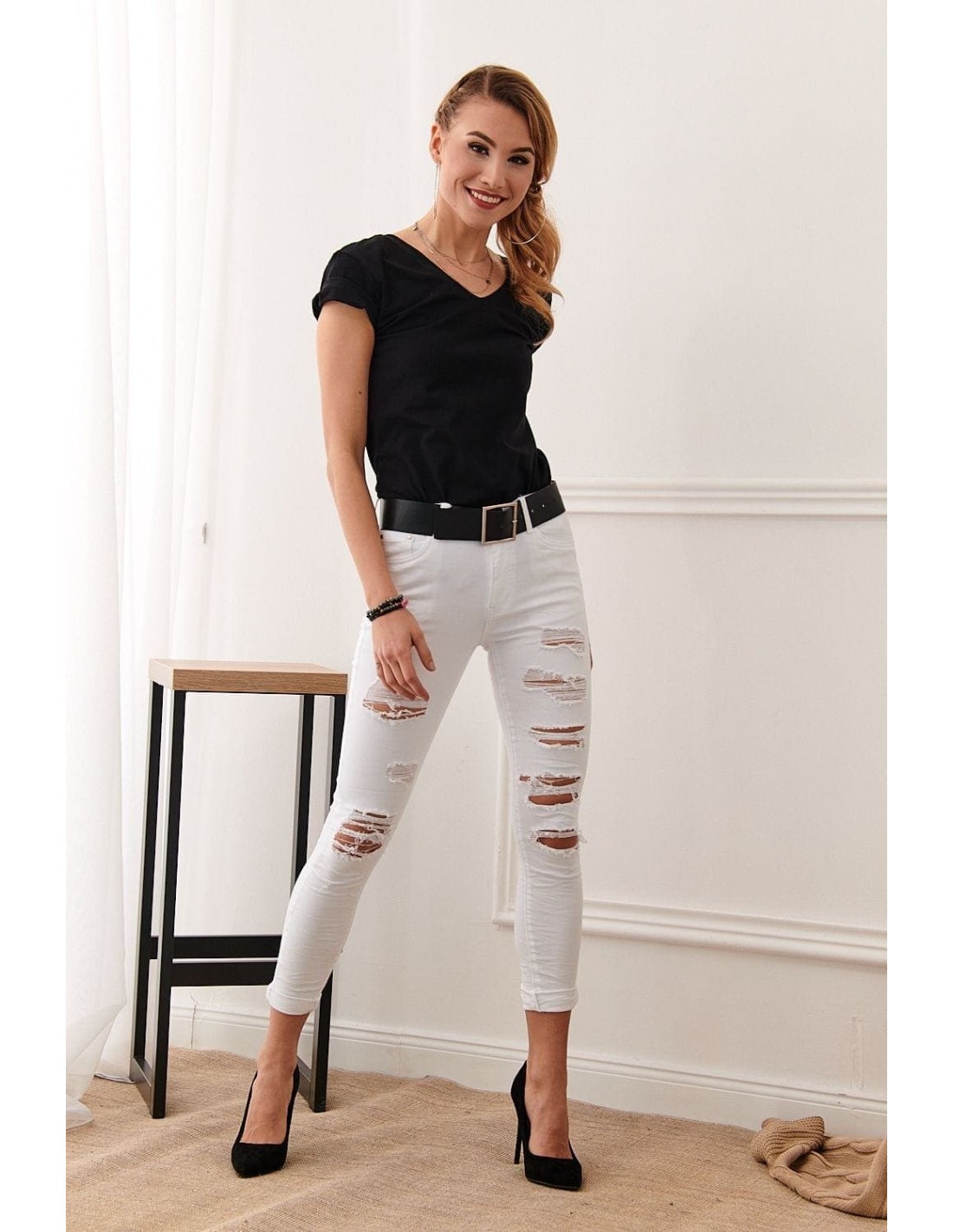 Weiße Jeans mit Löchern 3880 – Online-Shop – Boutique